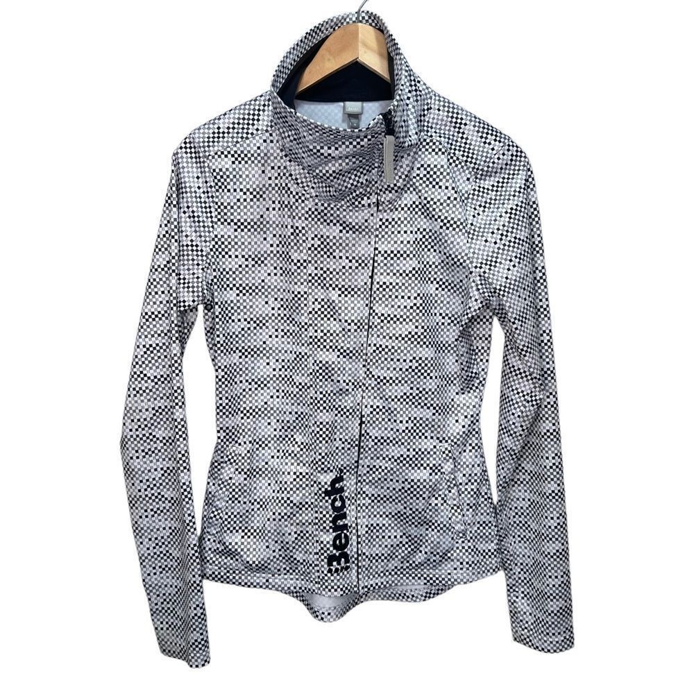 Bench Black & White Checkered Zip Up Sweater Size M